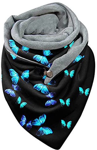 Schal Damen Winter-Baumwolle-Dreieckschal Vintage Warm Winterschal Blumen Frauen Halstuch Herbst Winter Muster Mit Knopf Elegant Weich XXL Dreieckstuch Knopfschal Schal Scarf