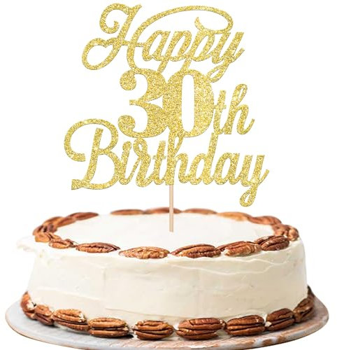 Xsstarmi 1 Pack Happy 30th Birthday Cake Topper Glitter 30 & Fabulous Cheers to 30 Years Old Birthday Cake Pick for Celebrating 30th Birthday Anniversary Party Cake Decorations Supplies Gold