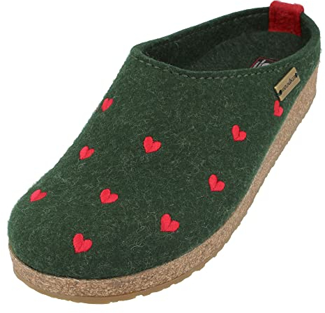 HAFLINGER Grizzly Cuoricini Filzpantoffel Herz Hausschuh Dunkelgrün (Eibe 35), Gr 37
