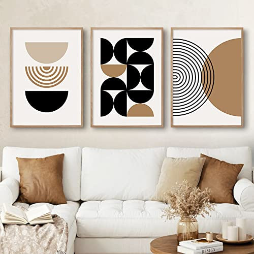 OTURRI Abstrait Géométrique Affiche Toile tableau Peinture Beige Noir Mi Siècle Murale Art Moderne Tableaux Salon Intérieur Decoration À La Maison 40x60cmx3 Sans Cadre