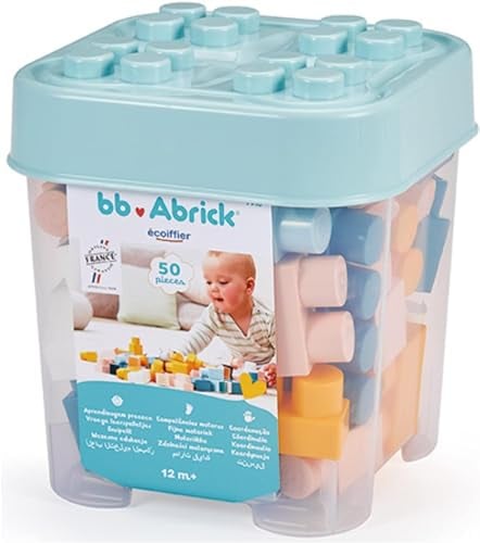 Ecoiffier- Barril Primeros Bloques de Construcción (50 piezas), Motricidad Fina, Para Niños Niñas a Partir de los 12 Meses (7600007916)