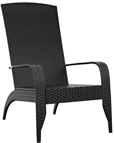 vidaXL Adirondack Gartenstuhl, Gartenliege mit Armlehnen Hochlehner, Balkonstuhl Stuhl mit Stahlrahmen, Holzstuhl Gartenmöbel, Schwarz Poly Rattan
