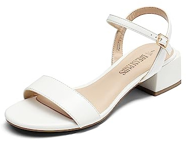DREAM PAIRS Women's Ladies Low Heels Flat Sandals for Women Block Chunky Heel Sandals Holiday Party Wedding Dress SDHS2301W-1,Size 6.5,White-Pu,SDHS2301W-1
