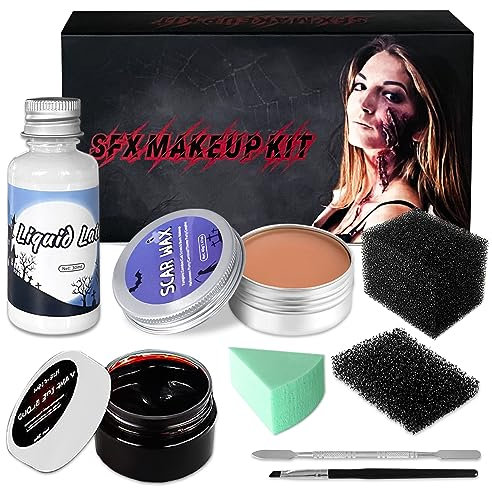 Kit per il Trucco Delle Cicatrici Delle Ferite di Halloween: Cera per Cicatrici per il Trucco SFX - Cicatrici di Sangue Finte per Adulti e Bambini - Festa Carnevale Zombie Vampire Masquerade Cosplay