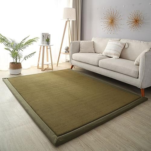 Dmkjdzsw Krabbelmatte für Baby, rutschfest, Kinderzimmerteppich, Korallensamt, 2 cm dick, Kinderteppich, Olivgrün, 80 x 100 cm