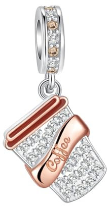 BIZK Kaffeebecher Charm-Anhänger für Armband 925 Sterling Silber Charm Bead Pendant für Europäische Armbänder und Halsketten