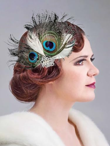 IYOU Tête de paon en Plumes de Flapper Pinces à cheveux Gatsby Vert des Années 1920 Accessoires de coiffure de Mariage Festival pour Femmes
