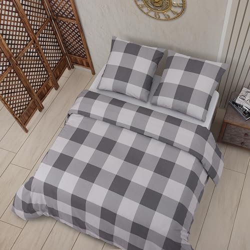 Vency Bettwäsche 155x220 2-Teilig Grau - Oeko-TEX 80% Baumwolle & 20% Polyester, 1x Bettbezug Reißverschluss + 1x Kissenbezug 80x80 Umschlagverschluss, Varia Modell