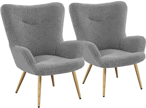Yaheetech Ohrensessel 2er Set eleganter Armsessel Polsterstuhl mit klappbare Rückenlehne Lehnsessel bis 136 kg belastbar Sessel fürs Wohnzimmer/Schlafzimmer Grau