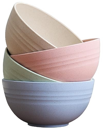 MaoMaoCha Plastic Cereal Bowls 4 Pieces, Unbreakable 700ml/24oz Lightweight Bowl Set, Reusable Serving Bowl for Rice Noodle Soup Snack Salad Fruit, BPA Free, Dishwasher & Microwave Safe
