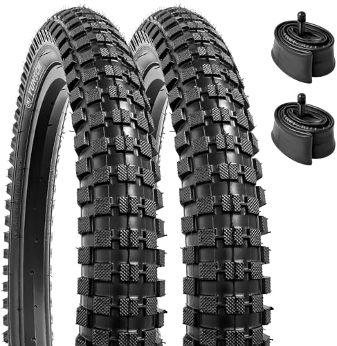 YunSCM 2er-Pack 60TPI Faltbarer 18 Zoll Reifen 18x2.40 Mantel 64-355 und 2er-Pack 18 Zoll Schlauch AV32mm Ventil kompatibel 18x2.35 18x2.40 18x2.45 Fahrradreifen Schlauche