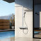 EMKE Colonne de douche Thermostat Ensemble de colonne de douche avec plaque thermostatique de 40 cm, tige de douche, douchette à main avec 4 mode, douchette à effet pluie, bec verseur, Blanc mat