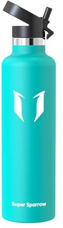 Super Sparrow Gourde Isotherme 1L - Bouteille Isotherme avec Paille - sans BPA - Gourdes Enfant INOX Bouche Standard pour Sport, Voyages, L'école, Bureau, Maison