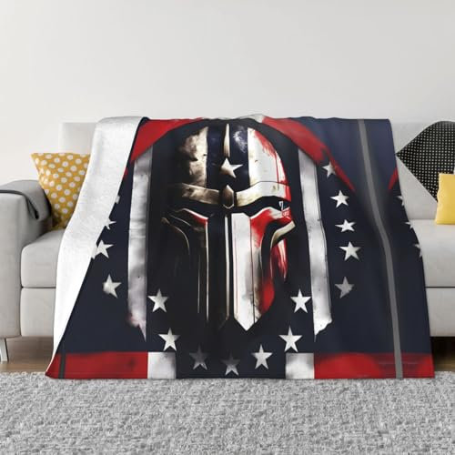 YQxwJL Flanell-Fleecedecke, USA-Flagge, amerikanischer Spartaner-Druck, weiche und warme Überwurfdecke, für Couch, Bett und Outdoor