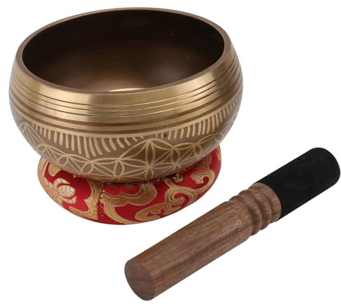 Kupferklangschale 1 Satz Meditationsklangschale für Spirituelle Anwender | Holzstab und Baumwollzubehör, Buddhistischer Stil, für Raum und Jederzeit, als Geschenkset Zufällige Farbe