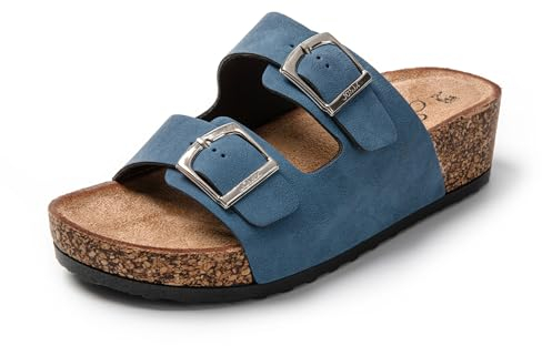 JOMIX Sandales Femme Mules Femmes Compensé Chaussons d'été Tongs Femme Claquette à Talon Confortables pour Maison Piscine Plage (Bleu, 40)