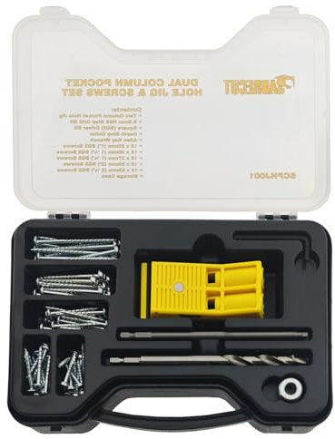 81 x SabreCut SCPHJ001 Dual Twin Column Complete Pocket Hole Jig Set with HSS Step Drill Bit Depth Stop Collar Square Driver Bit Allen Key Screws and Storage Case Perfect for Woodworking Projects