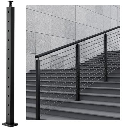 VEVOR Poste de Barandilla de Cable con Orificio en Ángulo de 30° Poste de Riel de Cable de Acero Inoxidable SUS304 con Soporte Horizontal y Curvo, Negro 106,7 x 5 x 5 cm, 1JZLGZ106755Y9XMJV0