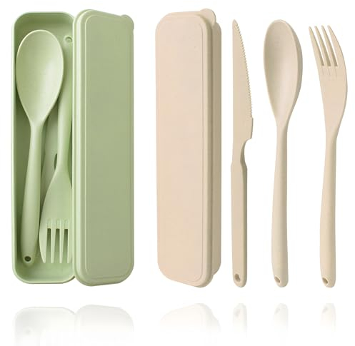 Grand Couvert Plastique Reutilisable avec étui, Couvert Camping Portables, 2 Ensembles Cuillère Couteau et Fourchette en Plastique Couverts pour Lunch Box, Pique Nique et Voyage