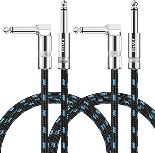 Sovvid 6FT Instrument Cable 2 Pack - Electric Guitar & Bass Cable with Right Angle 1/4 Inch Connector - Black & Blue