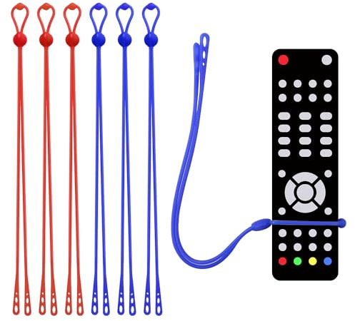 6pcs Silicone Remote Pigtail, Blue & Red Adjustable Remote Control Tether Handheld TV Remote Locator Leash for Apple LG Samsung Sony