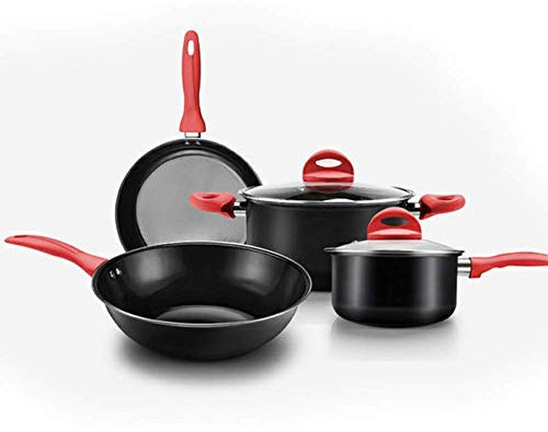 DDKYHU 3-Piece cookware Set, Aluminum Non-Stick cookware, Glass lid, Comfortable Handle, Suitable for Gas Induction Cooker, Easy to Clean Frying Pan/D