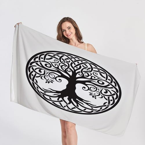 QEODAH Strandtuch 70x140 Baum des Lebens - Schnelltrocknend & Ultraleicht & Sandfrei & Weich Mikrofaser Handtücher,Wikinger Strandhandtuch Badetuch Handtuch, Pflegeleicht Badetücher