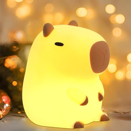 Okayera Süßes Capybara Nachtlicht, Silikon LED Tier lampe mit Tragbarem, Wiederaufladbarem USB Timer Dimmbar, Geburtstags Weihnachts Ostergeschenke Heim Schlafzimmerdekoration