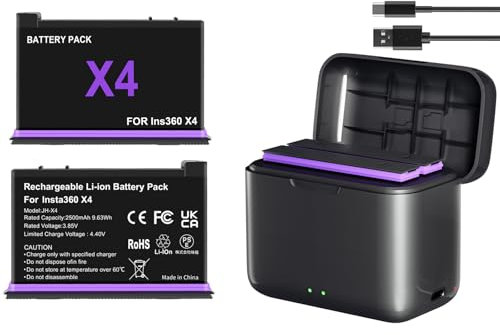 LINGHUANG [New Upgraded Decoding] Battery Charger for Insta360 X4 Batteries 2Pcs 2,500mAh,for Insta 360 X4 Charger Hub with Snap-on Cover,USB-C Charging Case&Waterproof Battery for Insta360 X4