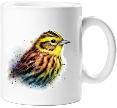 Stag Gallery Yellowhammer British Wild Birds Watercolour Splash Effect Gift 10oz Ceramic Mug Artistic Colourful Coffee Tee