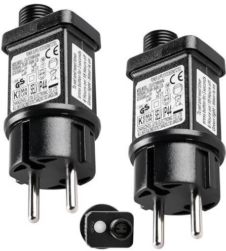 2 Stück Netzteil 31V Stecker für Lichterkette, IP44 Trafo Stecker, 31V LED- Netzteil mit Timer Funktion für Weihnachtsbeleuchtung Glühbirnen, LED Transformator Treiber für Niederspannungs-Adapter