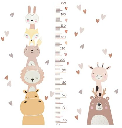 Surplex Wachstumstabelle für Kinder, Größenwachstumsdiagramm für Kinder, Wandaufkleber, Messlineal, Tier, Dschungel, Kinderzimmer, Lineal, Wandaufkleber, Tapete für Schlafzimmer, Spielzimmer