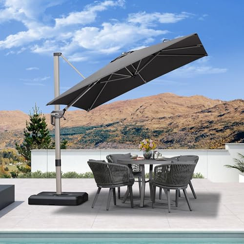 PURPLE LEAF - Sombrilla para jardín (2,5 x 2,5 m, cuadrada, techo giratorio 360°, protección UPF 50+, parasol de jardín al aire libre con poste de champán colgante de aluminio, para piscina, terraza,