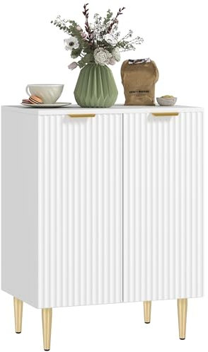 HOMCOM Sideboard Buffet Cabinet, Modern Kitchen Storage Cabinet with 2 Doors and Adjustable Shelf, Living Room Cabinet with Metal Legs for Hallway, White
