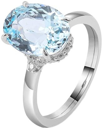 KnSam Echt Gold Eheringe Weißgold 18 Karat, Klassiker Solitärring mit 3ct Aquamarin Oval Hell Blau, Au750 Gold Trauringe Hochzeitsring, Gr.56 (17.8)