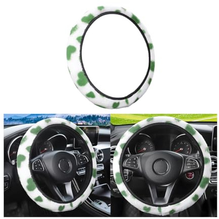 JNNJ Auto Lenkradhülle, Universal Warme Plüsch-Lenkradabdeckung Für Das Auto, Anti-Rutsch-Auto-Lenkradabdeckung Schutz-Set, Auto-Lenkradbezug Dreiteiliges Set, Flauschige Lenkradabdeckung(Grün)