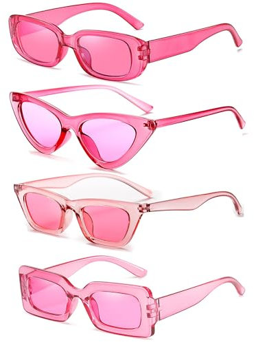 FSMILING Lot De 4 Lunettes De Soleil Femme Vintage Lunette Rose Retro Colorées Lunettes De Soleil Fete Fantaisie Fun