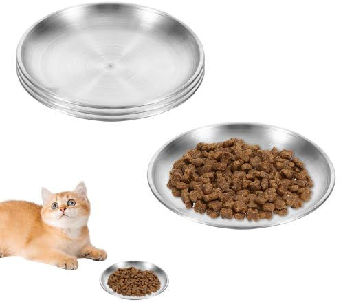 4 Stück Katzennapf Flach, Edelstahl Futternapf Katze Flach, Fressnapf Katze, Katzenteller, Katzennapf Edelstahl, Katzenschüssel, Katzenfressnapf Flach für Fallfest und Leicht zu Reinigen