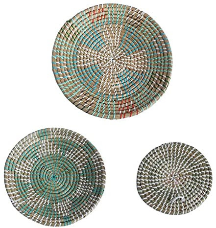 Handgefertigter runder Wandkorb aus Seegras, gewebtes Design für Wohnzimmer, Schlafzimmer, Küche, Set mit 3 dekorativen Obst-Desserttabletts