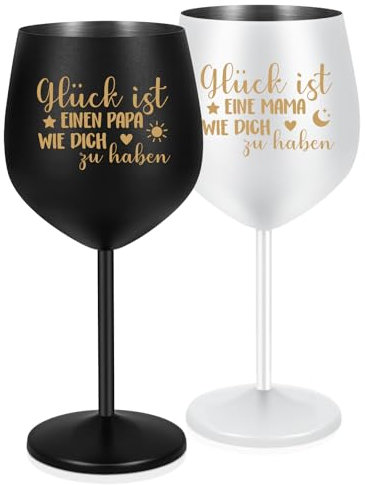 Livole, mutter und vatertags geschenk, geschenk für Mutter, Vater, Mama und Papa Weinglas - Glück ist einen Papa wie dich zu haben - Glück ist eine Mama wie dich zu haben - 18Oz 550ml Rotweingläser