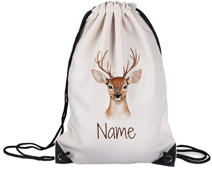GRAZDesign Personalisierter Turnbeutel für Kinder - Reh Design, Kindergarten Tasche, Stoffbeutel mit Name