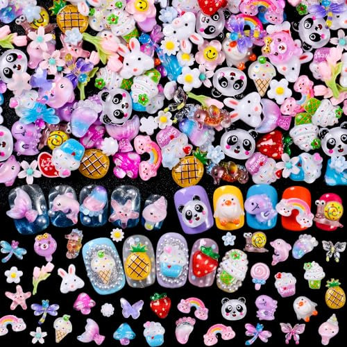 Cute 3D Nail Charms Rabbit Bear Flamingo Frog Dinosaur Candy Cat Penguin Cartoon Mix Jewelry Charms for Nail Art Design DIY Crafts Accessories Decorations (220)