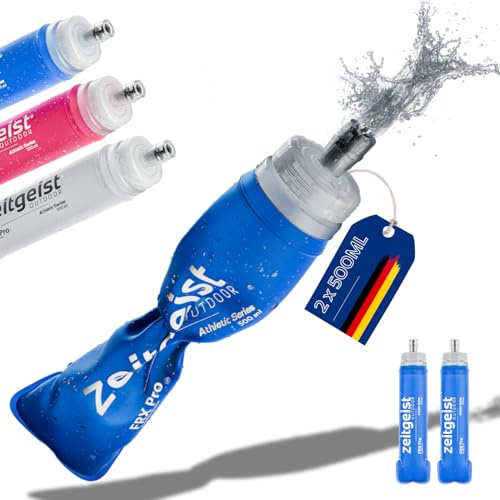zeitgeist OUTDOOR Soft Flask 500 ml FRX Pro (2er Set) Laufflasche TPU, BPA-frei, Faltflasche, faltbare Trinkflasche für Laufen Trail Running Radfahren Joggen Sport (blau)
