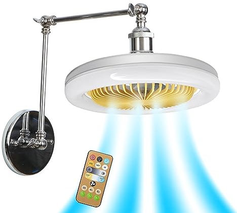Moderna Applique da Parete Ventilatore Industriale con Presa Lampadina Senza Pale 3 Velocità Regolabile Applique Braccio Girevole Dimmerabile LED per Garage Armadio Cucina Bagno Lavanderia (Cromo)