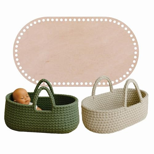 YourHobbyTools Ovaler Holzboden zum Häkeln von Puppenwiegen, Stubenwagen und Puppen-Moseskörben (8mm Löcher, 50x30cm)