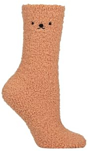 SockShop Women’s Teddy Bear Cosy Socks – 1 Pair Soft Fleece Gift Boxed Lounge Style, Warm and Fluffy for Winter Comfort and Relaxing at Home, Size 4–8 Coral