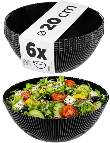 KADAX Salatschüssel 20 cm, 6er Set, Schwarze Schüssel aus Opalglas, ideal als Müslischalen, Suppenschalen, Salatschalen, Dessertschalen oder Servierschalen (Schwarz)