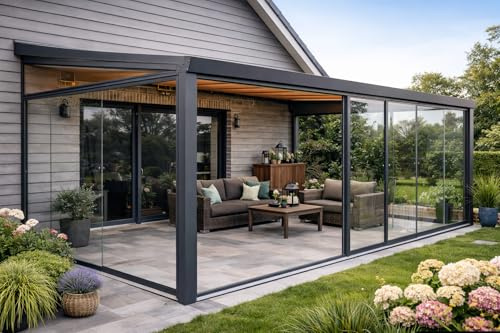 Kaltwintergarten Cuxhaven aus Stegplatten – Terrassenüberdachung (Anthrazit, 400 cm x 400 cm)
