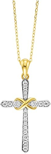 Julie Julsen JJNE34167-4G Damen Collier Kreuz Sterling-Silber 925 Gold weiß Zirkonia 43 cm