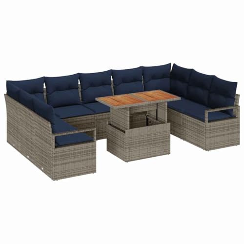 vidaXL Garten-Sofa-Set mit Kissen 10 pcs Grau und Marineblau, Garten & Terrasse, modernes Outdoor-Möbelset, leichtes modulares Sofa, Flexibles Lounge-Arrangement für den Sommer